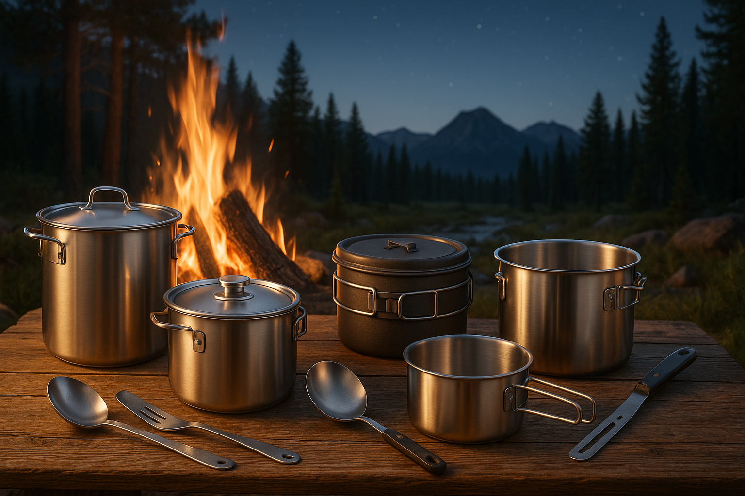 generate for me image We sell camping pots and cookware. It should be something related to camping and cookware.